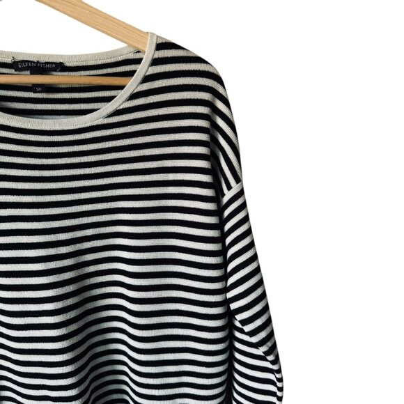 Eileen Fisher Organic Silk Black White Striped Sweater Top Size Small Nautical - Picture 4 of 14